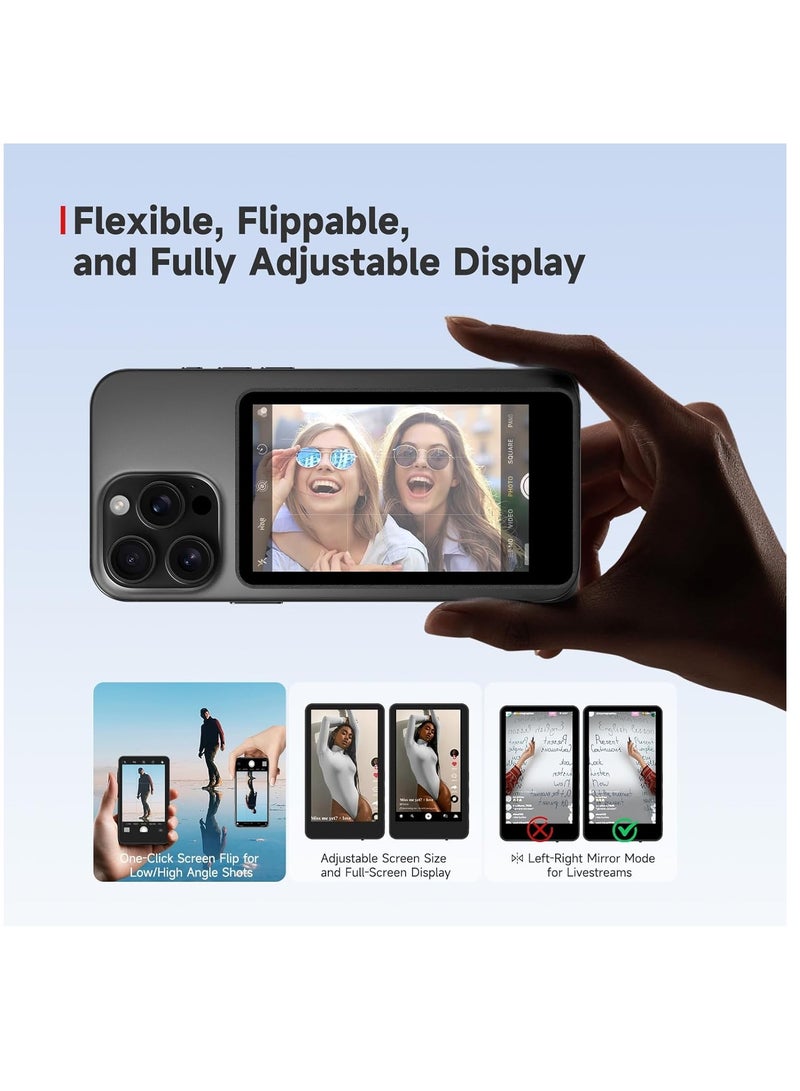 SYNCO XView M4 Phone Vlog Selfie Monitor Low Latency Time Magnetic Fix P2P Connectivity Bluetooth Remote Control (White) - Image 4